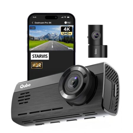 Qubo Car Dashcam Pro 4K with Sony STARVIS IMX415 Sensor | Dual Channel | Hero Group | NightPulse Vision | 8MP UHD+ Front (140°), 2MP FHD Rear | 2.8" LCD | Built-in GPS, Wi-Fi | App | Up to 1TB Storage