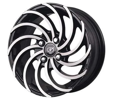 Neo 14" inches Alloy Wheel (Set of 4) | 4 Holes | 100 PCD | Black Machined SNAKE