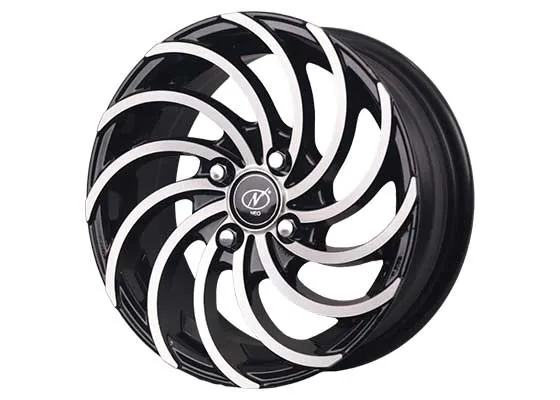 Neo 14" inches Alloy Wheel (Set of 4) | 4 Holes | 100 PCD | Black Machined SNAKE