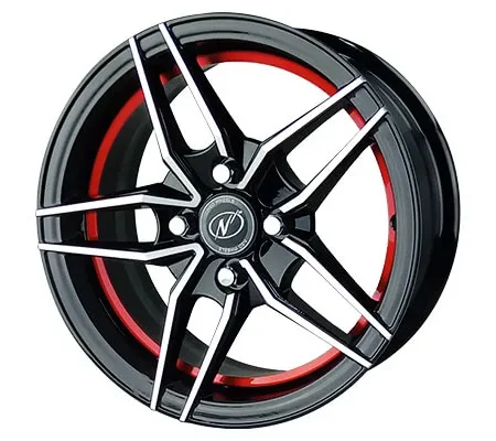 Neo 14" inches Alloy Wheel (Set Of 4) | 4 Holes | 100 | Black Machined Undercut Red | Split