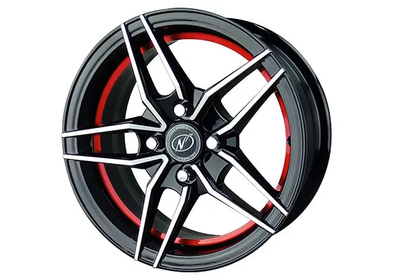 Neo 14" inches Alloy Wheel (Set Of 4) | 4 Holes | 100 | Black Machined Undercut Red | Split
